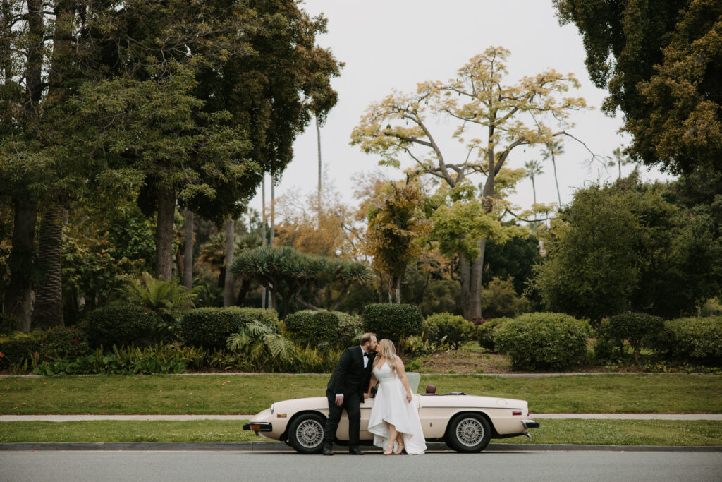 Beverly Hill engagement photos with car