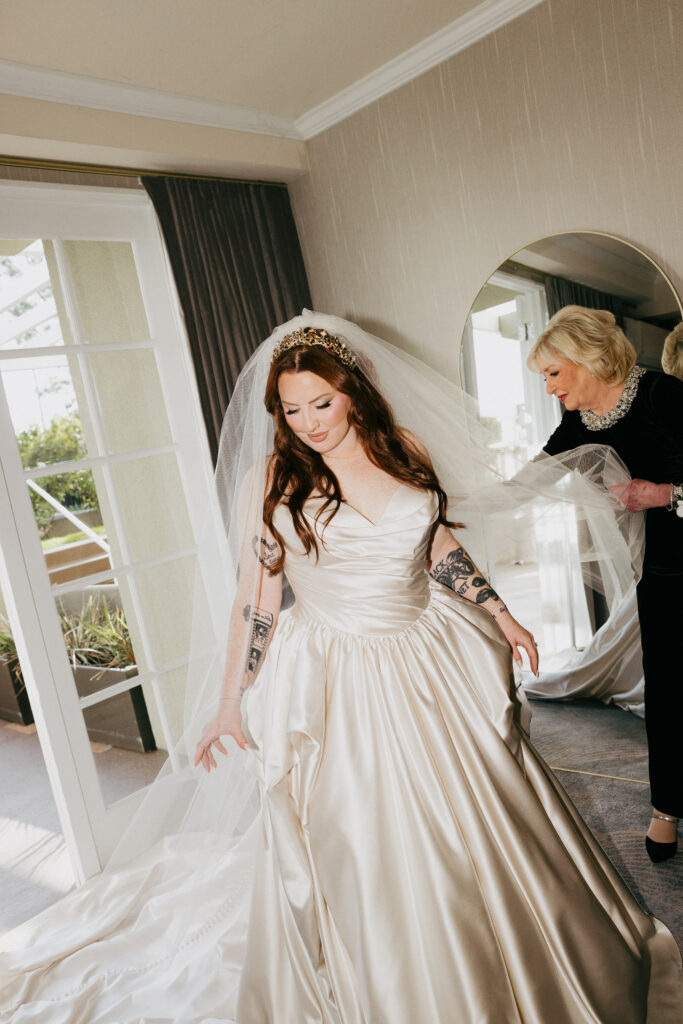 bride getting dressed